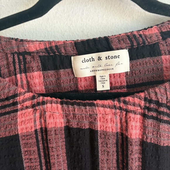 Anthropologie Cloth & Stone Sz S Plaid Red Black Relaxed Fall Mini Dress - Picture 7 of 10
